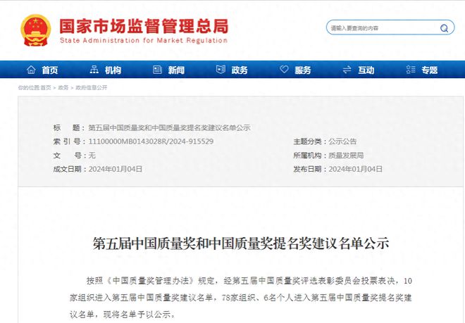 第五届中国质量奖名开云网站 Kaiyun单公示 四川这些组织上榜(图1)